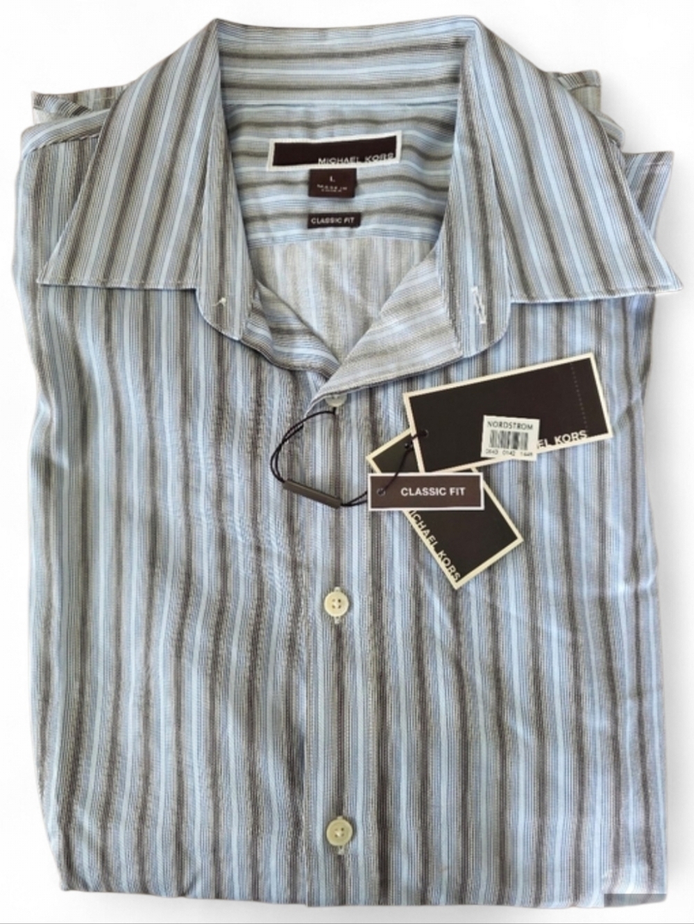 NWT Michael Kors Classic Fit Striped Long Sleeve Button Down Shirt Size Large